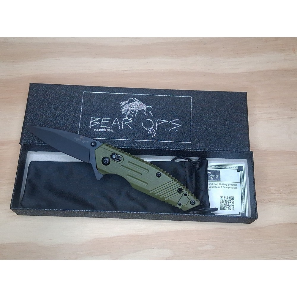 Bear & Son Cutlery ~ Bear OPS Mini Rancor IX Slide Lock Folding Knife ~ OD Green